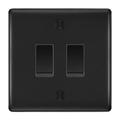 BG Matt Black 2 Gang Intermediate Light Switch Custom Grid Switch by British General (BG-NEXUS-MB-2G-CUSTOM-2x-INT-SWITCH)