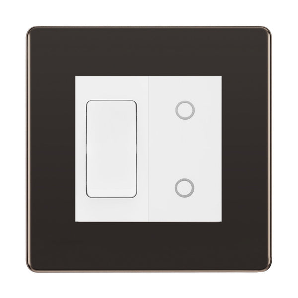 BG Black Nickel Screwless 2 Gang Custom Switch 1x 2 Way Switch 1x Master Touch Dimmer White Inserts