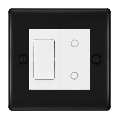 BG Matt Black 2 Gang Custom Switch 1x 2 Way Switch 1x Master Touch Dimmer White Inserts by British General (BG-NEXUS-MB-2G-1x-2WAY-SWITCH-1x-MTD-WI)