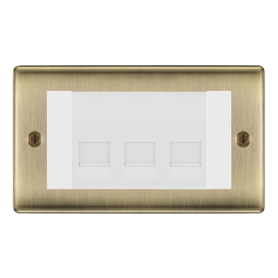 BG Nexus Antique Brass 3 Gang Master Telephone Socket, Screw Terminal - White Insert by British General (BG-NABBTMS3W)
