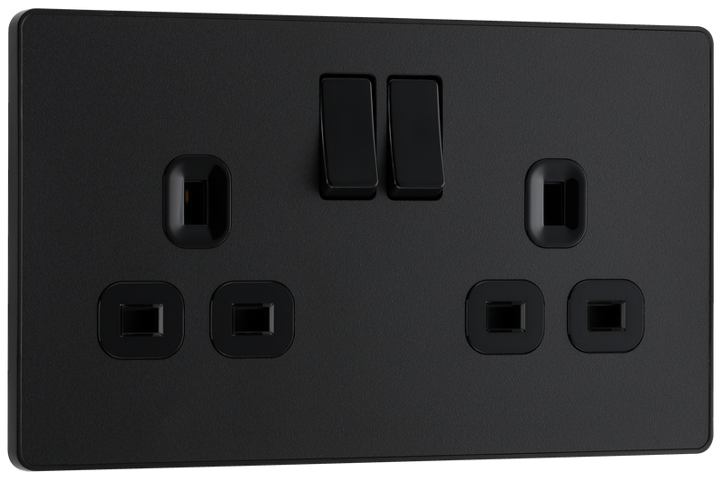 BG Evolve PCDMB22B Matt Black 2 Gang 13A Switched Socket-Black Insert