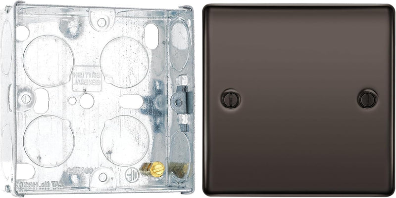 BG Nexus Black Nickel Single Blank Plate NBN94 and 25mm Steel Back Box