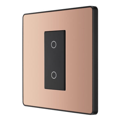 BG Evolve Polished Copper Single Secondary Touch Dimmer Switch PCDCPTDS1B with 25mm Steel Back Box