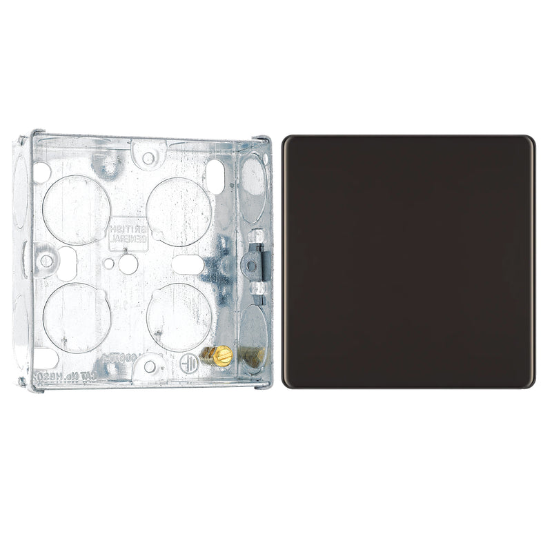 BG Screwless Black Nickel  Single Blank Plate FBN94 with 25mm Steel Back Box