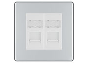 BG Screwless Polished Chrome 2 Gang RJ45 Data Socket FPCRJ452W White Inserts by British General (BG-FPCRJ452W)