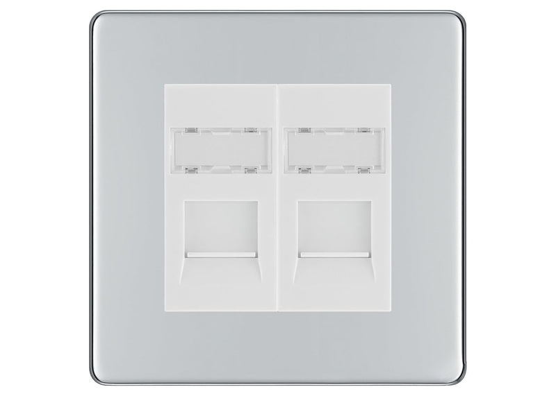 BG Screwless Polished Chrome 2 Gang RJ45 Data Socket FPCRJ452W White Inserts