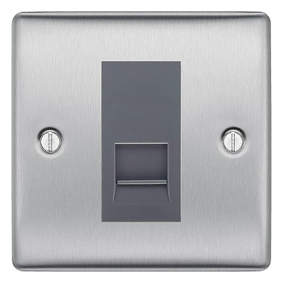 BG Nexus Brushed Steel Single IDC Secondary Telephone Socket - Grey Insert by British General (BG-NBSBTS1G)