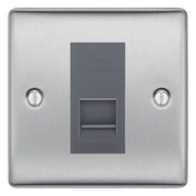 BG Nexus Brushed Steel Single IDC Secondary Telephone Socket - Grey Insert by British General (BG-NBSBTS1G)