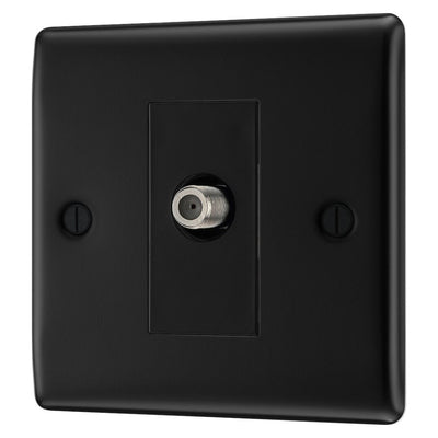BG Nexus Matt Black Single Satellite Socket NFB64 with 35mm Steel Back Box