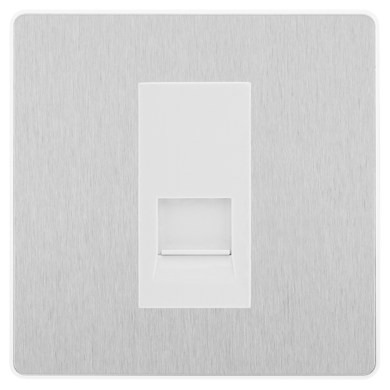 BG Evolve Brushed Steel Single Secondary Telephone Socket, Screw Terminal - White Insert