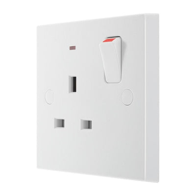 BG 925 Moulded Square Edge | White | 1 Gang 13A 1 Pole Neon Switched Socket by British General (BG-925)