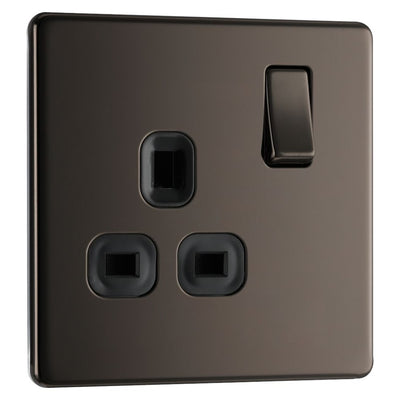 BG Screwless Black Nickel 13A Single Socket FBN21B with 25mm Steel Back Box