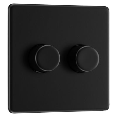 BG Screwless Matt Black 200W 2 Way Double Trailing Edge Dimmer Switch FFB82 with 25mm Steel Back Box