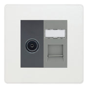 BG Evolve Pearlescent White TV Aerial & RJ45 CAT6 Data Socket - Grey Insert