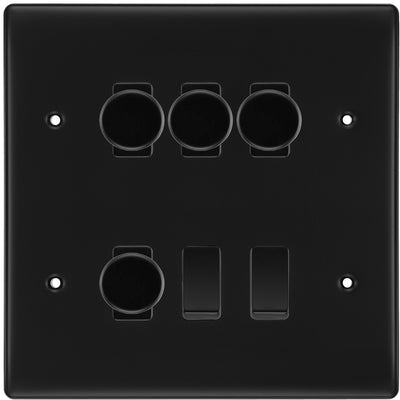 BG Nexus Matt Black 6 Gang Switch 4x Trailing Edge LED Dimmer 2x 2Way Custom Grid Switch