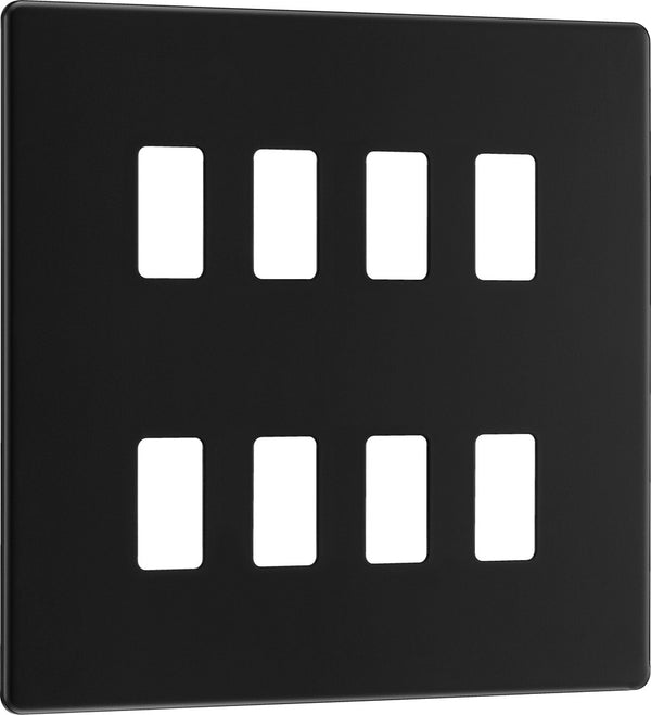 BG Electrical RFFB8 Grid Front Plate Screwless Matt Black 8 Gang