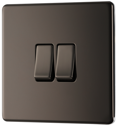BG FBN42 Nexus Screwless Flat-Plate Double Light Switch Black Nickel 2 Way 10A