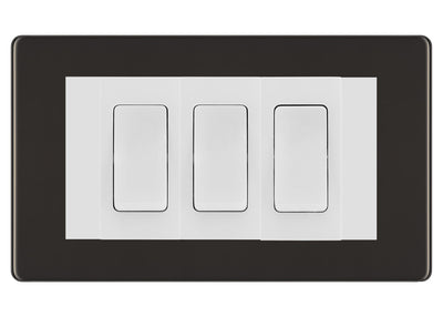 BG Black Nickel Screwless 3G Switch 1x Intermediate 2x 2 Way Switch - White Insert