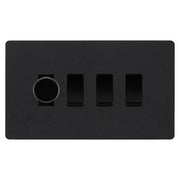 BG Evolve Matt Black 4 Gang Switch 1x Trailing Edge LED Dimmer 3x Intermediate Custom Grid Switch by British General (BG-Evolve-MB-4G-CUSTOM-1x-Dimmer-3x-INT)