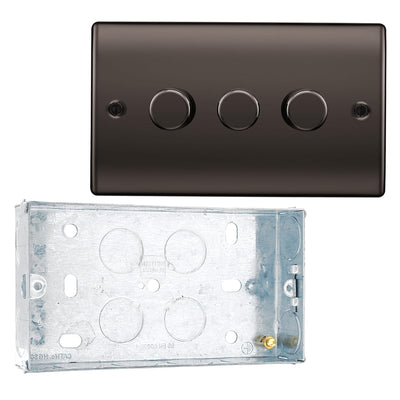 BG Nexus Black Nickel 200W 2 Way Trailing Edge Triple Dimmer Switch NBN83 and 25mm Steel Back Box by British General (BG-NBN83+HGS04)
