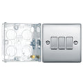 BG Nexus Metal Polished Chrome 20A 16AX 2 Way Triple Light Switch NPC43 with 25mm Steel Back Box