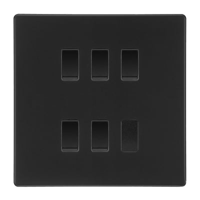 BG Matt Black Screwless 5 Gang 2 Way Custom Grid Light Switch with Back Box Included by British General (BG-SCL-MB-5G-CUSTOM-LIGHT-SWITCH)