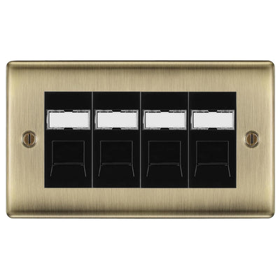 BG Nexus Antique Brass 4 Gang RJ45 Cat6 Data Socket Outlet Black Inserts by British General (BG-NABRJ454B)