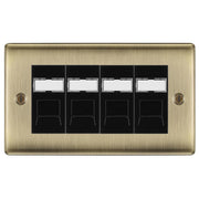 BG Nexus Antique Brass 4 Gang RJ45 Cat6 Data Socket Outlet Black Inserts by British General (BG-NABRJ454B)