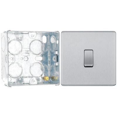 BG Screwless Brushed Steel 20A 16AX Intermediate Light Switch FBS13 with 35mm Steel Back Box