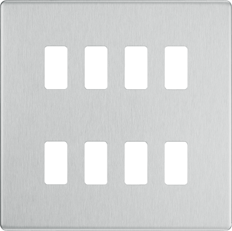 BG Electrical RFBS8 Nexus Grid Brushed Steel Screwless Front Plate 8 Module