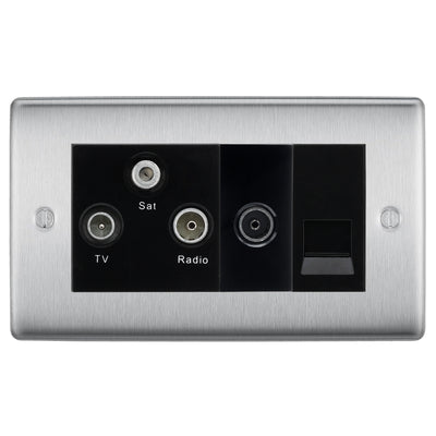 BG Nexus Brushed Steel TV/FM/SAT + Return & 1 Gang Tel - Screened Triplex Socket NBS68B by British General (BG-NBS68B)