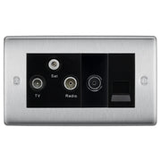 BG Nexus Brushed Steel TV/FM/SAT + Return & 1 Gang Tel - Screened Triplex Socket NBS68B by British General (BG-NBS68B)