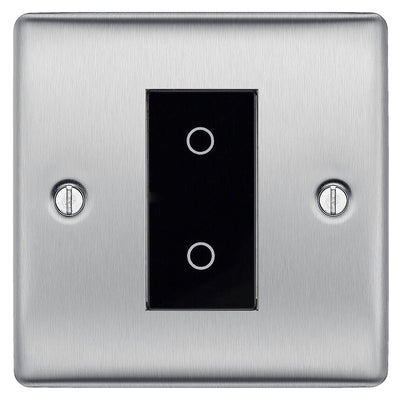 BG Nexus Brushed Steel Single Master Touch Dimmer Switch Black Insert NBSTDM1B by British General (BG-EMTDMB+NBSEMS1)