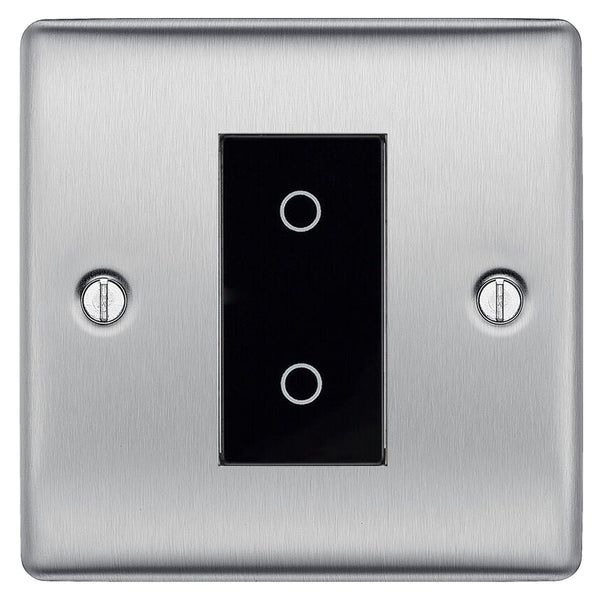 BG Nexus Brushed Steel Single Master Touch Dimmer Switch Black Insert NBSTDM1B