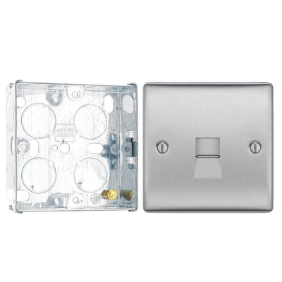 BG Nexus Brushed Steel 1 Gang RJ11 Single Data Outlet NBSRJ111 with 25mm Steel Back Box by British General (BG-NBSRJ111+HGS02)