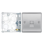 BG Nexus Brushed Steel 1 Gang RJ11 Single Data Outlet NBSRJ111 with 25mm Steel Back Box by British General (BG-NBSRJ111+HGS02)