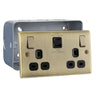 Antique Brass 13A 1x USB-A 1x USB-C Double Switched & Surface Pattress Back Box by British General (BG-NAB22UAC22B+MC502)