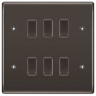 BG Black Nickel 6 Gang 2 Way Custom Grid Light Switch with Back Box Included by British General (BG-NEXUS-BN-6G-CUSTOM-LIGHT-SWITCH)