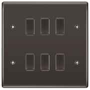 BG Black Nickel 6 Gang 2 Way Custom Grid Light Switch with Back Box Included by British General (BG-NEXUS-BN-6G-CUSTOM-LIGHT-SWITCH)