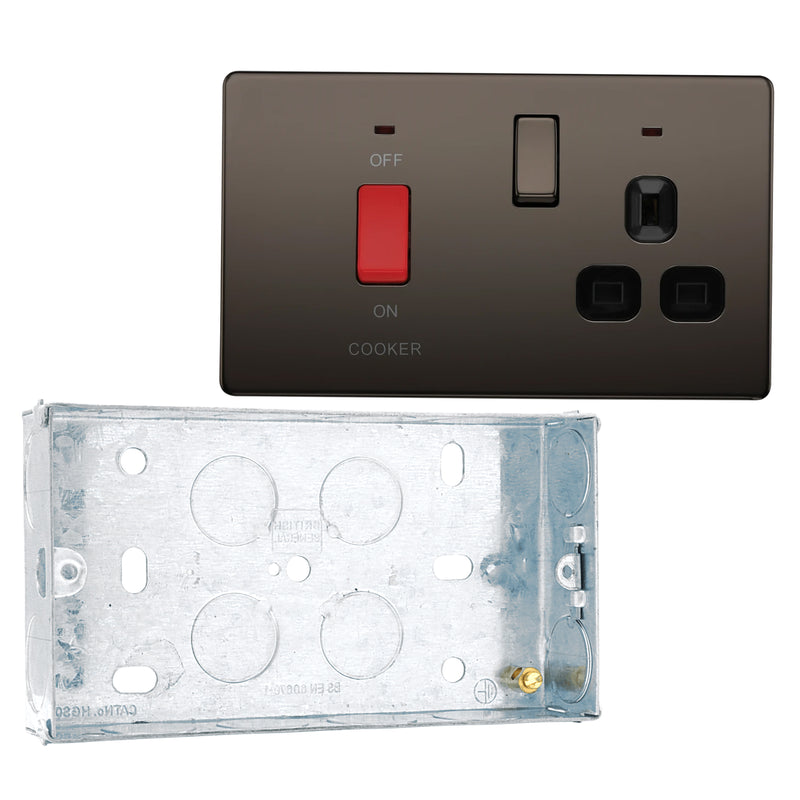 BG Screwless Black Nickel 45A Cooker Control Unit FBN70B with 25mm Steel Back Box