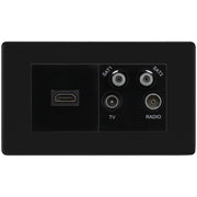 BG Screwless Matt Black 4G Faceplate with HDMI + TV/FM/SAT Module - Black by British General (BG-FFBEMR4-HDMI-TVFM2B)