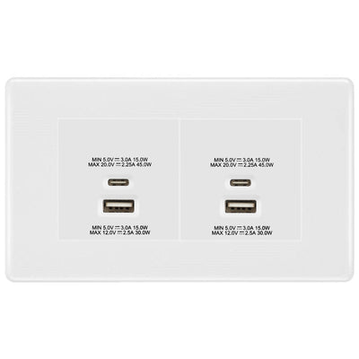 BG Nexus White 4G Faceplate with 45W USB A+C Charger Modules by British General (BG-8EMR4+EMUSBAC45W)