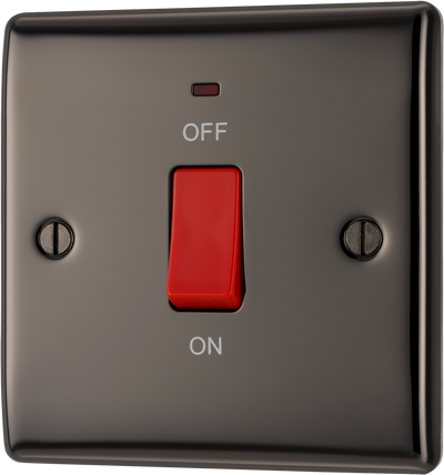 BG NBN74 Nexus Metal Black Nickel 45A 2 Pole Neon Cooker Switch