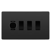 BG Evolve Black Chrome 4 Gang Switch 1x Trailing Edge LED Dimmer 3x Intermediate Custom Grid Switch by British General (BG-Evolve-BC-4G-CUSTOM-1x-Dimmer-3x-INT)