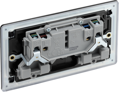 BG Nexus Flatplate Screwless Matt Black Double Socket FFB22B Black Insert 13 Amp