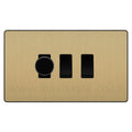 BG Evolve Satin Brass 3 Gang Light Switch 1x Trailing Edge LED Dimmer 2x 2 Way Custom Switch