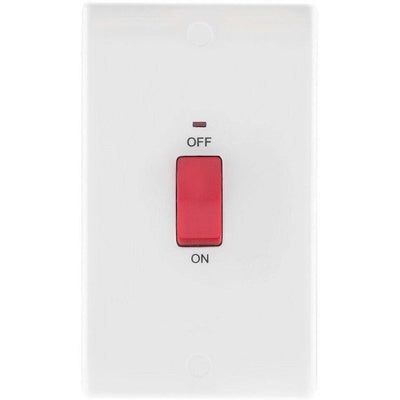 BG 872 Moulded Round Edge | White | 2 Gang 45A 2 Pole Neon Cooker Switch by British General (BG-872)