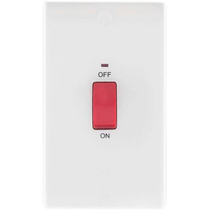 BG 872 Moulded Round Edge | White | 2 Gang 45A 2 Pole Neon Cooker Switch