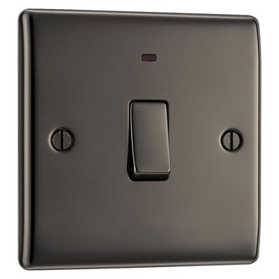 BG Nexus Metal Black Nickel 20A DP Single Switch NBN31 with 35mm Steel Back Box