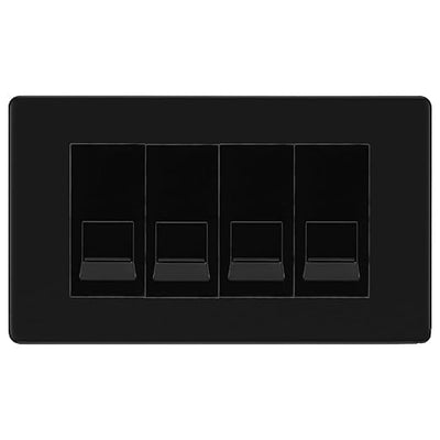 BG Screwless Matt Black 4 Gang RJ11 Telephone Socket Euro Module - Black Insert by British General (BG-FFBRJ114B)